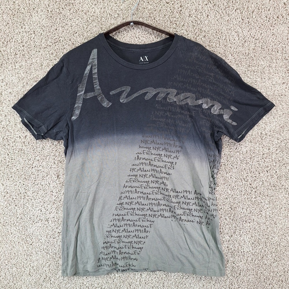 Armani Exchange T-Shirt Men Large Black Ombre Script Logo Casual Streetwear